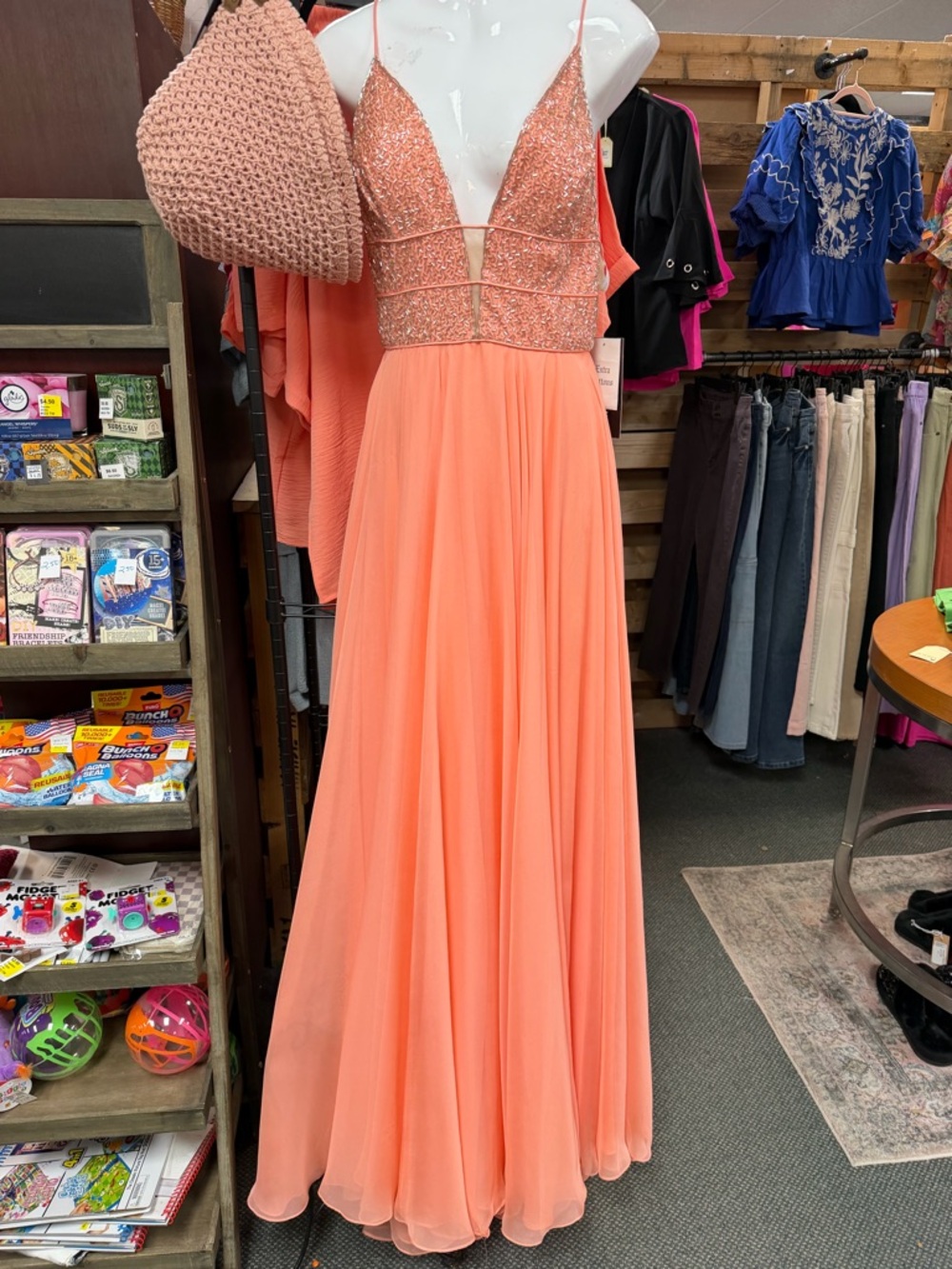 Sherri Hill Coral Sequin Bodice Chiffon Gown